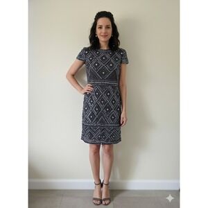 Adrianna Papell Beaded Sequin Diamond Mesh Cocktail Dress Gray‎ Silver Womens 2